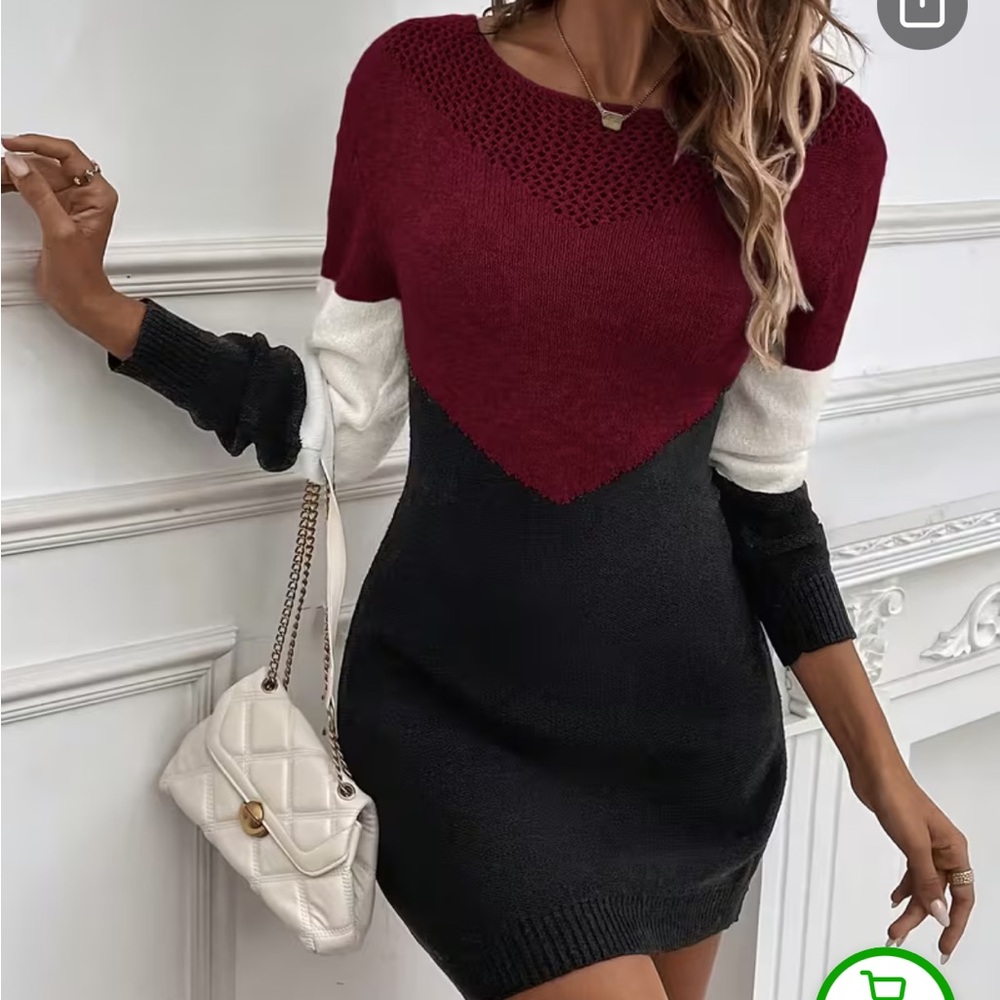 SHEIN Burgundy and Black Long Sleeve Dress
